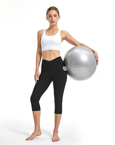 SEAJOJO Yoga Capri Pants for Women Activewear Crossover High Waisted Athletic Leggings Workout Running - Thumbnail 6