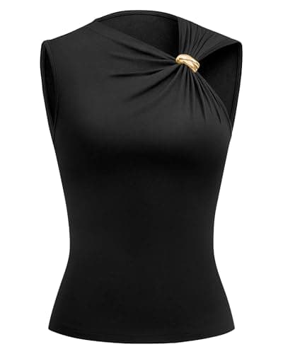 BTFBM Spring Tops for Women 2026 Asymmetrical Neck Sleeveless Going Out Summer Outfits Casual Ruched Y2k Tank Top Clothes(Black, Medium) - Image 1