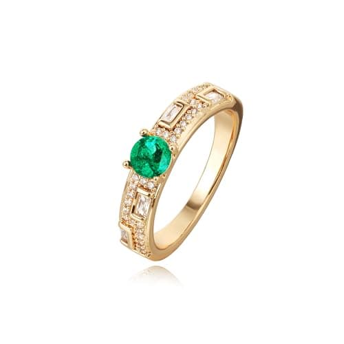Valloey Rover Remerald Rings for women 14K Gold Plated Dainty Fake Emerald Cut Rings for Women Cubic Zirconia Fake Engagement Rings Cute Green Ring for Women Gold Jewelry Trendy Size 6 - Image 1