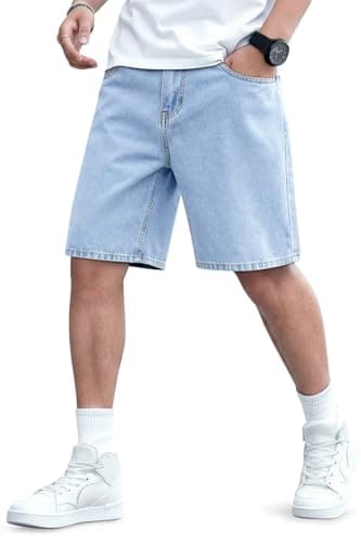 Heyfanee Mens Baggy Jean Shorts, Jorts Men Casual Denim Shorts for Men Light Blue 34