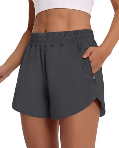 CAMPSNAIL Running Shorts for Women - 3" Athletic High Waist Quick Dry with Liner Zipper Pockets for Workout Gym Dark Grey - Image 1