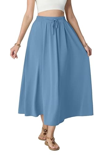 HiMONE Women's Satin Maxi Skirts High Waisted A Line Long Skirts Elegant Office Skirts Beach 2026 Blue L - Image 1