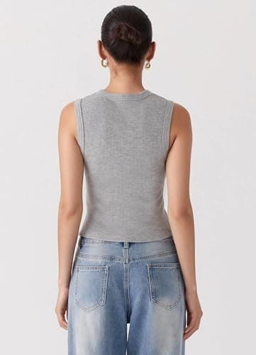 Women’s Button Down Tank Tops Ribbed Summer Vest Button Up Open Front Sleeveless Slim Fit Crop Going Out Tops - Thumbnail 4