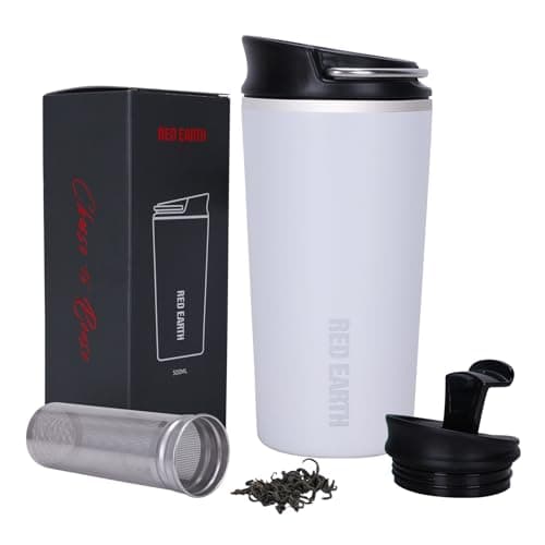 GiNT 17oz Travel Mug with Infuser and Two Lids. Vacuum Insulated 316 Stainless Steel Coffee Mug. Dishwasher Safe Mug with Tea Strainer for Hot and Cold Brew Coffee or Tea(White)
