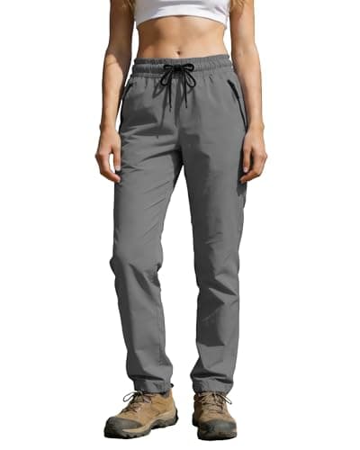 Womens Hiking Pants Waterproof Quick Dry UPF 50+ Cargo Zipper Pockets Sweatpants Elastic Waist Drawstring Lightweight Work Casual Travel Dark Grey L - Image 1