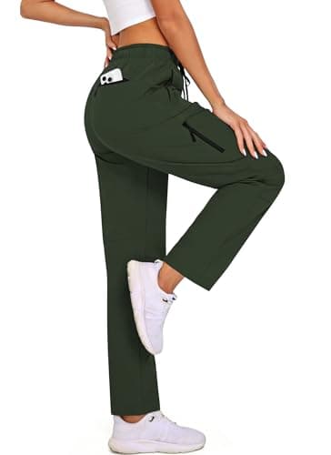 Hiking Pants Women Water Resistant UPF 50 Lightweight Quick Dry Cargo Travel Pants with 5 Zipper Pockets QYY25038 Army Green S - Image 1