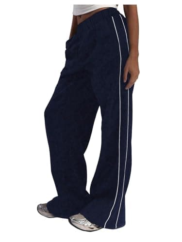 GORGLITTER Girl's Striped Baggy Sweatpants Lightweight Wide Leg Athletic Workout Gym Sweat Pants Blue 14Y - Image 1