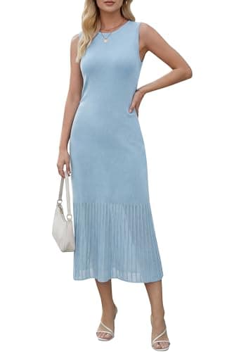 Arach&Cloz Summer Womens Sleeveless Tank Dress 2026 Spring Fashion Elegant Crew Neck Knit Bodycon Midi Dresses Basic Pullover Maxi Vacation Clothing Business Casual Office Outfits Baby Blue L - Image 1