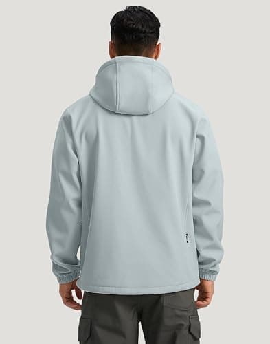 Pudolla Men's Softshell Jacket Fleece Lined Water Resistant Hooded Winter Coats for Men Outdoor Work Hiking with Pockets(Light Grey 3X-Large) - Thumbnail 6