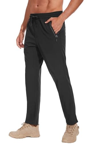 MOURCE Mens Breathable Stretch Athletic Pants with Pockets - Black Joggers for Men Running Travel Camping - Image 1