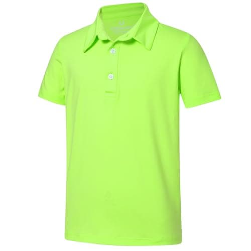 uideazone Polo Shirts for Boys Dry Fit Golf Shirt Neon Green Collared Short Sleeve Fluorescent Golf School Uniforms Size 7-8 - Image 1