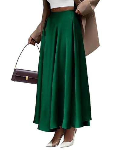 BTFBM Satin Skirts for Women Spring Fashion 2026 Elegant Flowy A-Line Cocktail Formal Silk Maxi Skirt Night Out Outfits(Dark Green, Large) - Image 1