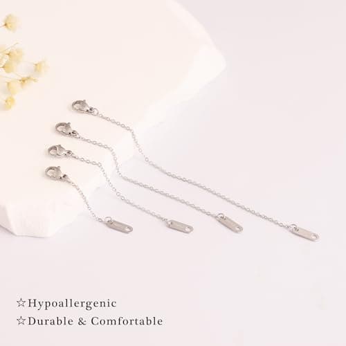 BAYLAY Necklace Extenders Silver - 4 Piece 18K Whited Gold Plated Necklace Extender Set for Women, Extensions 1", 2", 3", 4" Hypoallergenic in Silver Necklaces Extender - Thumbnail 6