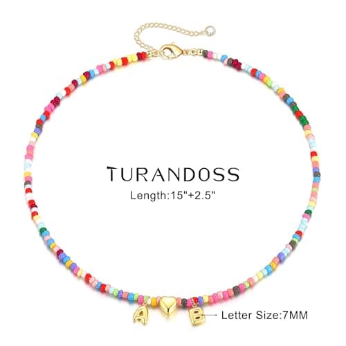 Turandoss Colorful Beaded Heart Initial Necklaces - 14K Gold Plated Heart Initial Pendant Dainty Letter K S Choker Necklaces for Women Wife Sister Jewelry Personalized Birthday Gifts - Thumbnail 5