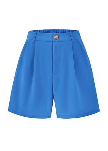 KIRUNDO Shorts for Women Dressy Casual Summer Elastic Waist in The Back Pleated Wide Leg Tailored Work Trouser Shorts (Blue, XX-Large) - Image 1