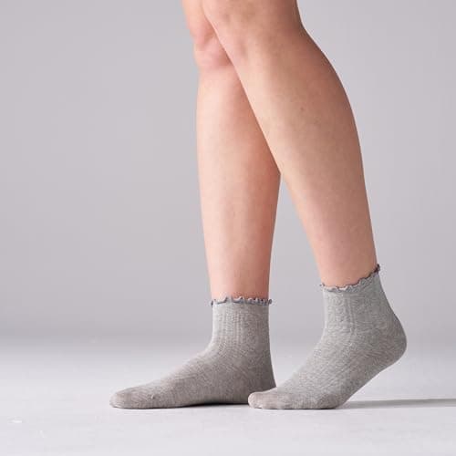 Mosithings 6 Pairs Ruffle Socks For Women Casual Ankle Socks Retro Soft，Color Mix,S - Thumbnail 4