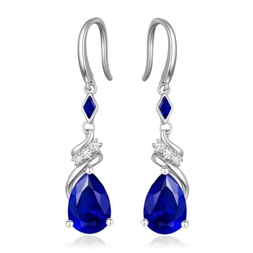 Sterling Silver Earring For Woman -Teardrop Birthstone Earring Jewelry Birthday Gifts for Women,Girlfriend,Wife,Mom - Graduation, Friendship,Birthday, Anniversary (09 - Sapphire) - Image 1