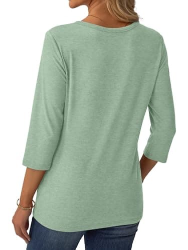 GKBK 3/4 Sleeve Womens Tops Fall Clothes Henley Casual Spring Summer Lightweight Basic Tunic Shirts Green - Thumbnail 5