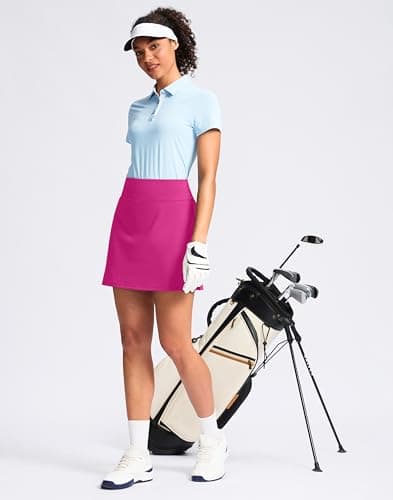 SANTINY 16" Skorts for Women with 2 Pockets High Waist & Built-in Shorts Pickleball Golf Skort Athletic Tennis Skirt (Hot Pink_S) - Thumbnail 6