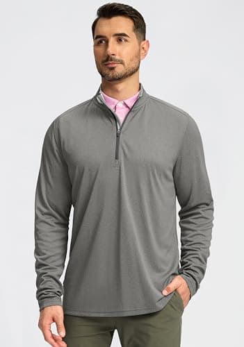 Obla Golf Quarter Zip Pullover for Men Mock Neck Sweatshirt Lightweight Sun Protection Men's Long Sleeve Golf Shirt (Grey Melange_S) - Thumbnail 2