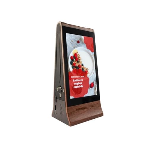 Digital Signage Display for Tabletop ,Interactive Digital Signage with Double 8 inch LCD Touch Screen and WIFI Connected,Rechargeable 23200mAh Battery,Portable Advertising Kiosk for Restaurants,Bar, Hotel ,Cafe (Wood Grain) - Image 1