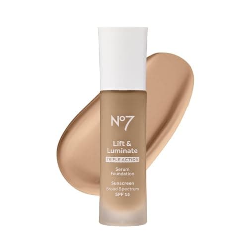 No7 Lift & Luminate Triple Action Serum Foundation - Liquid Makeup with SPF 15 for a Dewy, Glowy Base - Radiant Formula for Mature Skin - Cashew (30ml) - Image 1