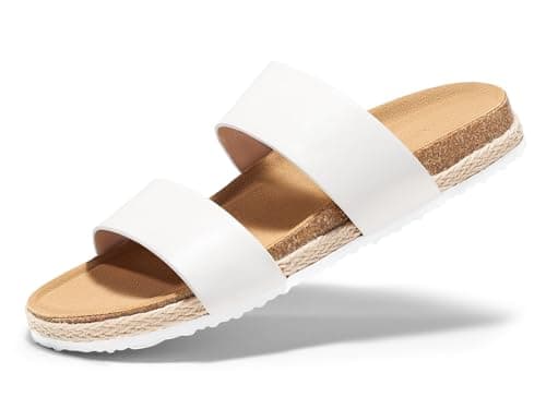 Coutgo Womens Slides Sandals Open Toe Slip On Platform Sandals Footbed Summer Beach Shoes, White, Size 8.5 - Image 1