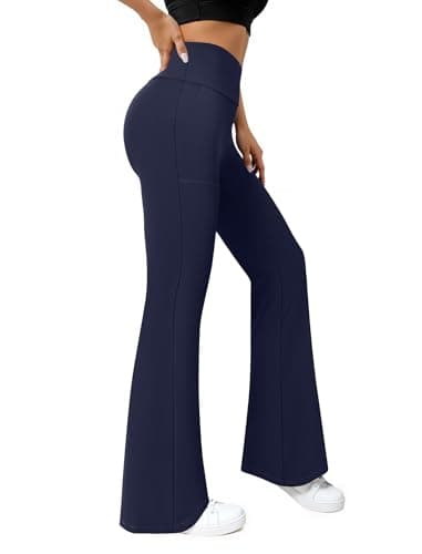 COPYLEAF Flare Leggings for Women High Waisted Yoga Pants with Pockets Workout Gym Work Tummy Control Bootcut Leggings(Navy Blue M) - Image 1