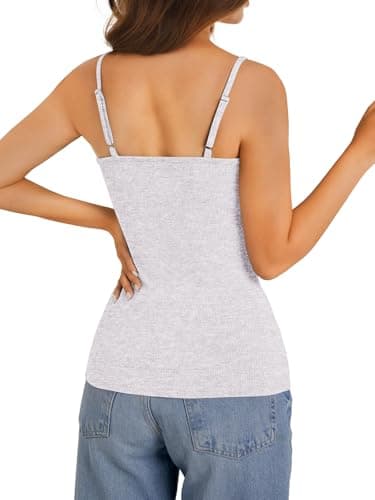GKBK Spaghetti Strap Tank Top Womens Scoop Neck Lace Tank Ribbed Knit Slim Fitted Y2k Going Out Camisole Shirts Sleeveless Summer Tops Light Gray S - Thumbnail 5