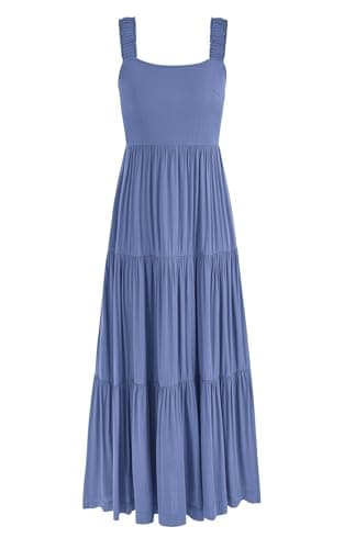 PRETTYGARDEN Women's Summer Casual Sleeveless Swing Summer Dress Wedding Guest Flowy Tiered Maxi Beach Vacation Sundress (Grey Blue,Small) - Image 1