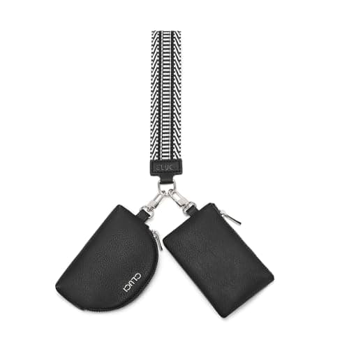 CLUCI Keychain Wallet for Women PU Leather Coin Purse Detachable Dual Pouch Wristlet Wallet Zipper Pocket Black - Image 1