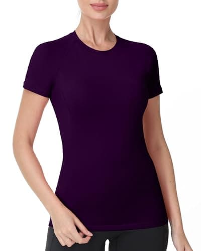 Roadbox Women's Compression Shirts, 1/3 Pack Short Sleeve Workout Tops Athletic Gym T-Shirt Yoga Running Quick Dry Base Layer Deep Purple - Image 1