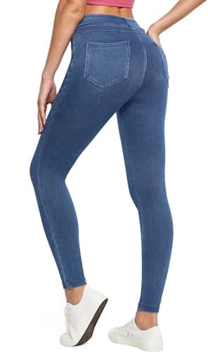 IUGA Stretchy Jeans for Women High Waist Jeggings Tummy Control Skinny Jeans Pull on Leggings with Pockets Trendy Casual(Stormy Blue, Large) - Image 1