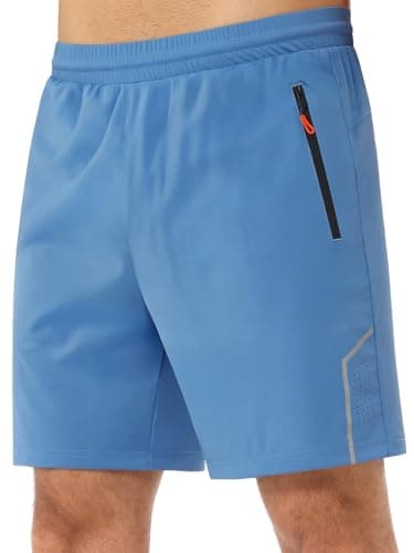 3rd hill Men's 7 inch Running Shorts with Zipper Pockets Quick Dry Athletic Gym Workout Shorts Lightweight Blue M