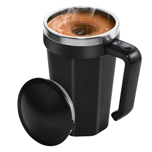 ZenRui Self Stirring Coffee Mug with Temperature Display, 18 oz Rechargeable Self Stirring Mug with Lid, Automatic Self Stirring Cup, Coffee Mug with Stainless Steel for Coffee, Milk, Beverages, Black - Image 1