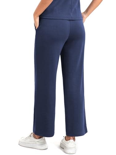 Casly Lamiit 2 Piece Sets for Women Summer Travel Outfits Casual Sleeveless Mock Neck Wide Leg Pants Set Airport Lounge Spring Clothes Navy XS - Thumbnail 3