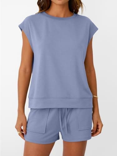 LILLUSORY Womens Lounge Two 2 piece Sets Summer Outfits 2026 Loungewear Matching Vacation Beach Travel Sweatsuits Sweat Tracksuits Pajamas Pjs Clothes Shorts Clothing Fashion Trendy Black Blue M - Thumbnail 4