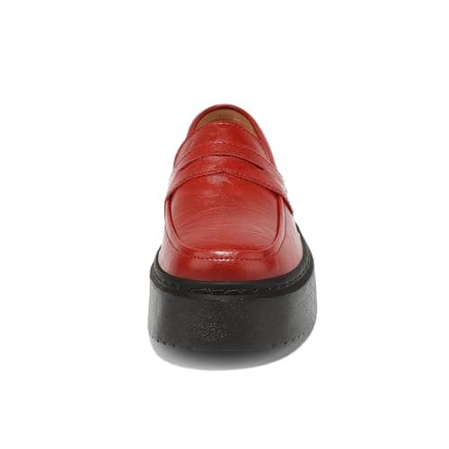 BEAUSEEN Women's Platform Chunky Penny Loafers Comfortable Lug Sole Slip-On Business Work Casual Dressy Shoes Red, 9.5 US - Thumbnail 4