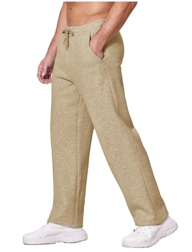 Deyeek Mens Sweat Pants Open Bottom Joggers Sweatpants with Pockets Fleece Sweatpants for Men Sweats Thick Khaki Sweatpants - Image 1