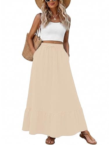 Heymoments Maxi Skirts for Women Khaki XX-Large High Waisted Flowy 2026 Fall Trendy A Line Summer Cute Pleated Dressy Casual Fairy Boho Teacher Holiday Beach Vacation Long Skorts with Pockets - Image 1