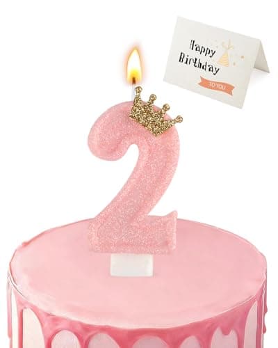Birthday Candles for Cake, Pink Number Candles, Cake Candles with Greeting Card for Birthday Party Wedding Anniversary Celebrations (2 Candle) - Image 1