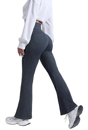 Womens Flare Leggings No Front Seam Bootcut Yoga Pants High Waisted Casual Bell Bottom Pants Dark Blue - Image 1