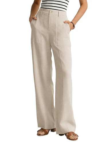 GRACE KARIN Linen Pants for Women Wide Leg Palazzo Pants 2026 Summer Business Casual Pants with Pockets Apricot M - Image 1