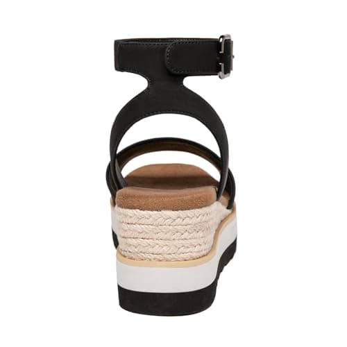 Athlefit Athlfit Women's Open Toe Buckle Ankle Strap Summer Casual Espadrille Platform Wedge Sandals, Black/Pu, Size 11, AD00442 - Thumbnail 4