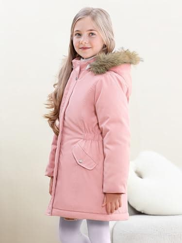 XMWEALTHY Girls Long Winter Coat Warm Puffer Down Jacket Kids Parka Hooded Thicken Snow Fleece Lined Outerwear Toddler Pink 4T - Thumbnail 2