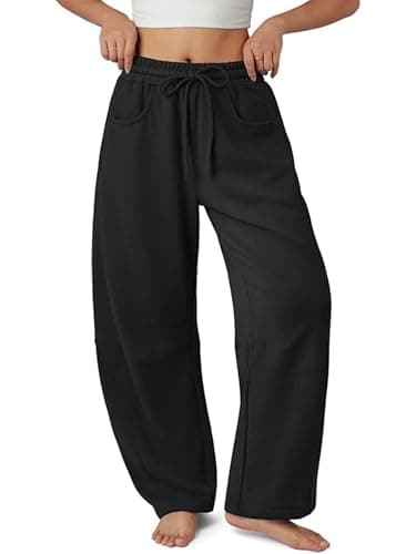 Bellcoco Barrel Sweatpants Women Casual Baggy Wide Leg Gym Trousers with Pockets Black XS - Image 1