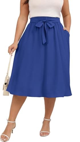 Xpenyo Plus Size Skirts for Women Trendy Summer Skirts for Women Boho Casual Midi Skirts with Pockets,Royal Blue,L - Image 1