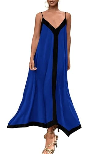 PRETTYGARDEN Womens Maxi Dress 2026 Summer Sundress V Neck Spaghetti Strap Flowy Elegant Party Dresses Beach Vacation Clothes (Royal Blue,X-Large) - Image 1