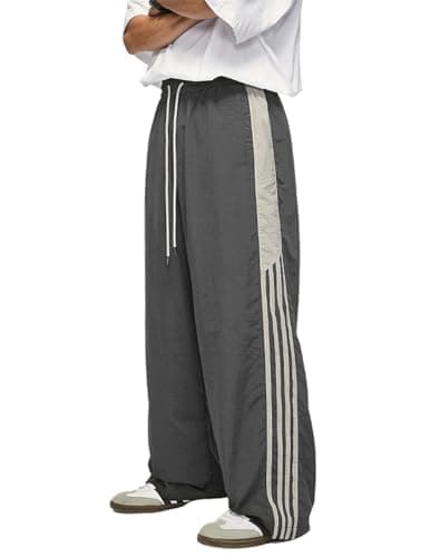 Aelfric Eden Striped Baggy Track Pants Men Y2k Parachute Pants Women Wide Leg Cargo Sweatpants with Drawstring Grey - Image 1