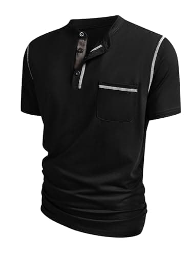 Hardaddy Men's Short Sleeve Henley Shirts Casual Summer Lightweight Button Henley Solid T-Shirt Tops Black L - Image 1